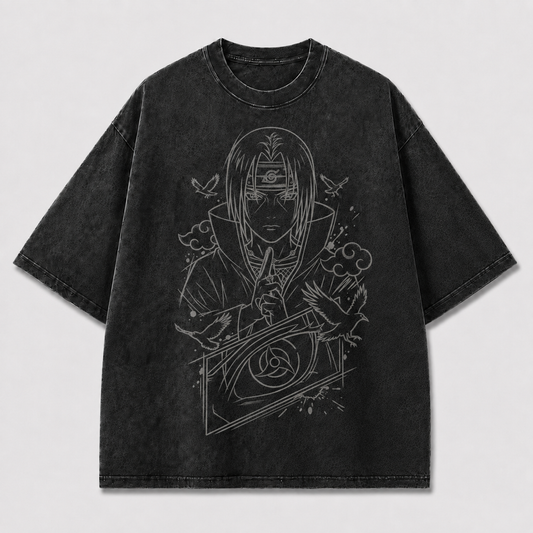 Oversized Streetwear Graphic Tee – Crow Hand Sign Line Art Print