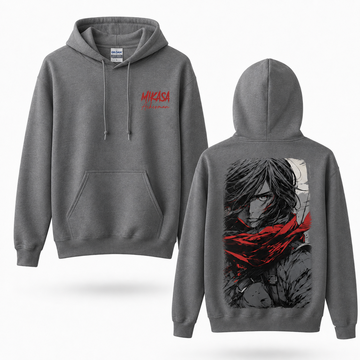 Crimson Scarf Warrior Manga Portrait Graphic Hoodie