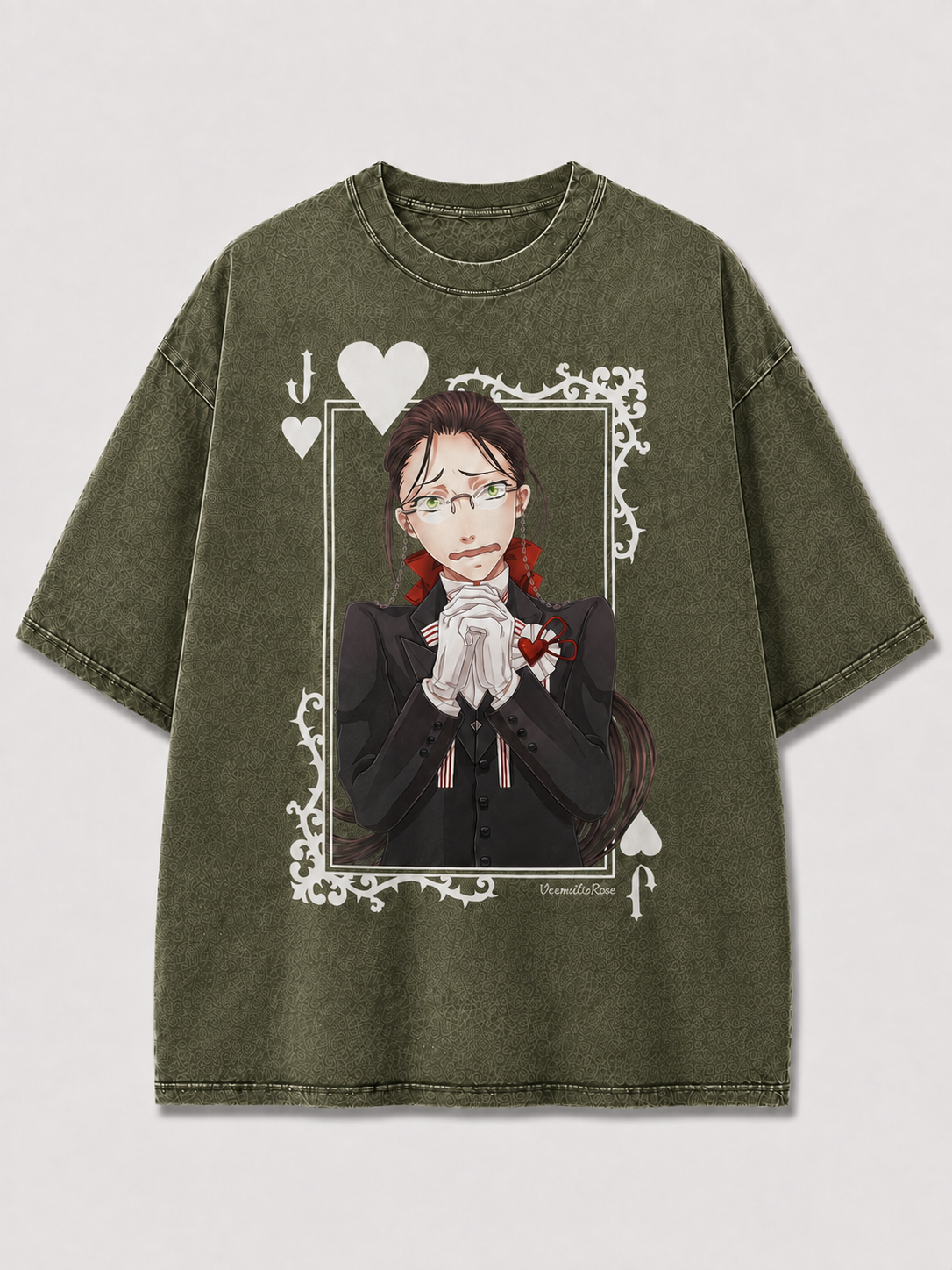 Oversized Formal Portrait Card Graphic Tee – Ornate Print Top