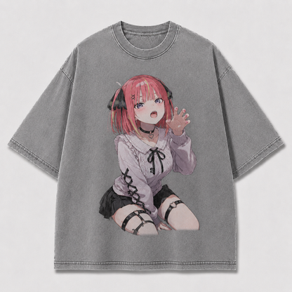Oversized Graphic Print T-Shirt – Gothic Waifu Streetwear Tee