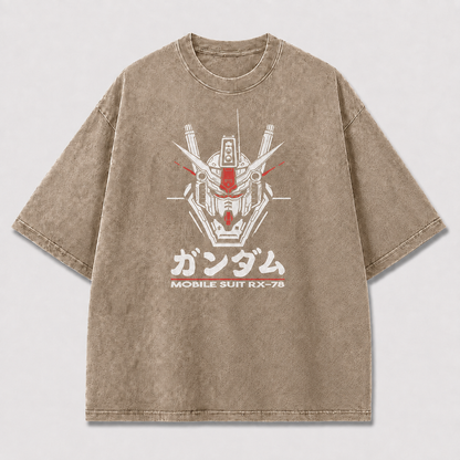 Oversized Mecha Head Graphic Tee – Bold Emblem Print Top