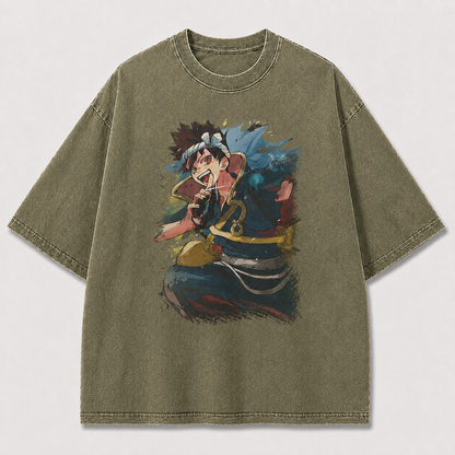 Oversized Watercolor Samurai Graphic Tee – Print Top