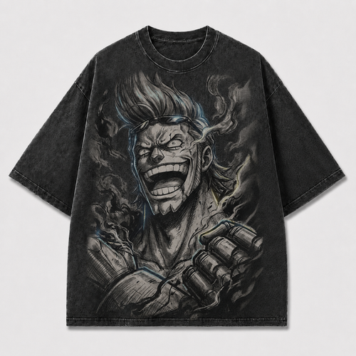 Oversized Streetwear Graphic Tee – Grinning Sketch Portrait Print