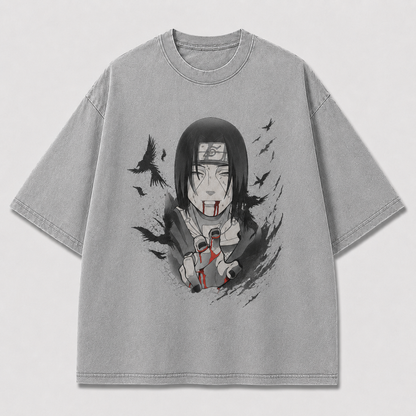 Oversized Streetwear Graphic Tee – Bloodied Peace Sign Portrait Print