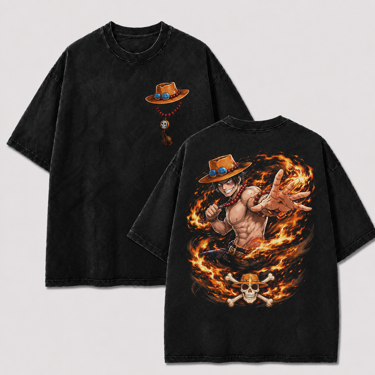 Oversized Streetwear Graphic Tee – Fire Vortex Skull Crossbones Print