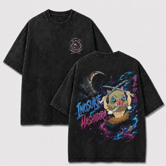 Chibi Boar Mask Dual Blade Vintage Washed Graphic Tee