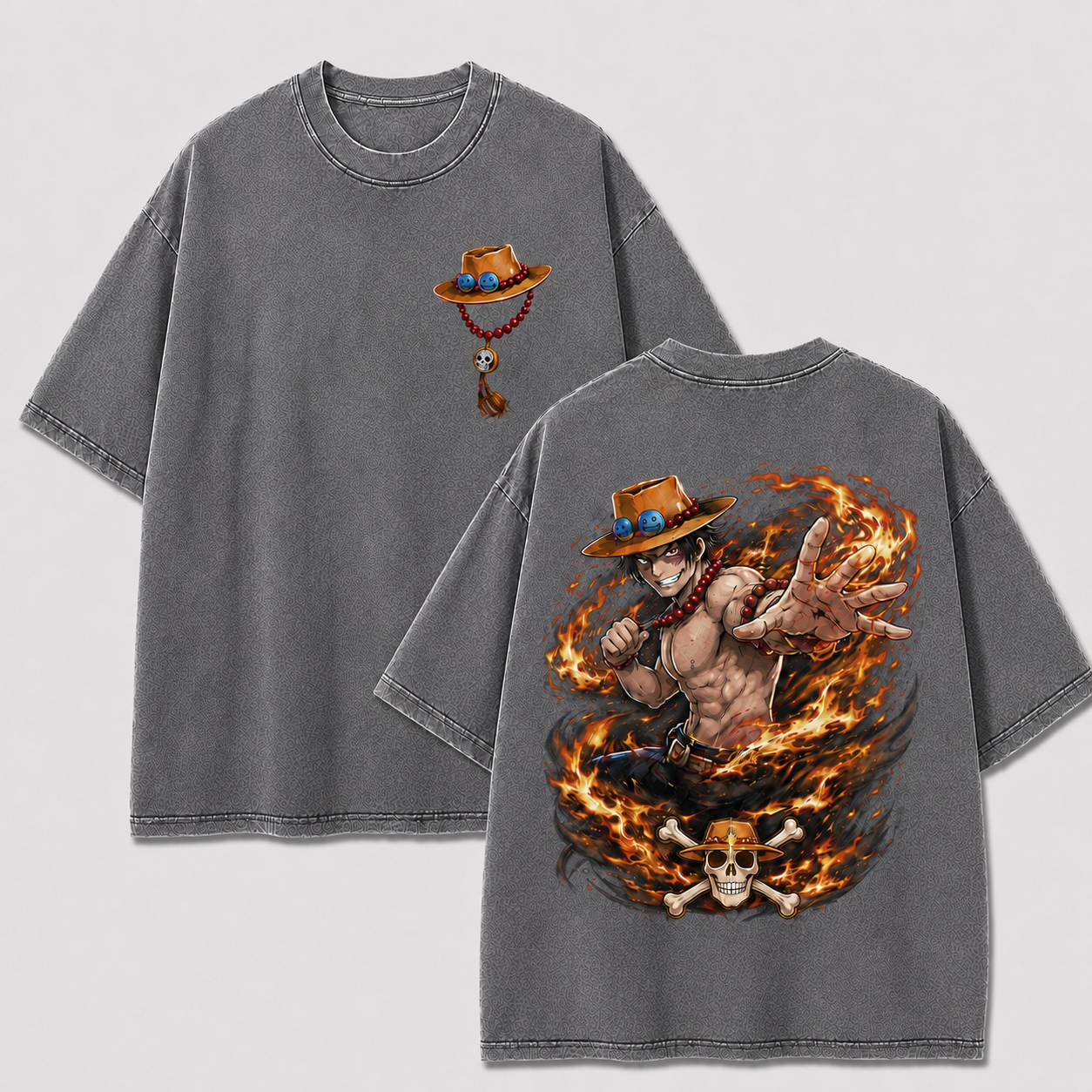 Oversized Streetwear Graphic Tee – Fire Vortex Skull Crossbones Print