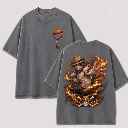 Oversized Streetwear Graphic Tee – Fire Vortex Skull Crossbones Print