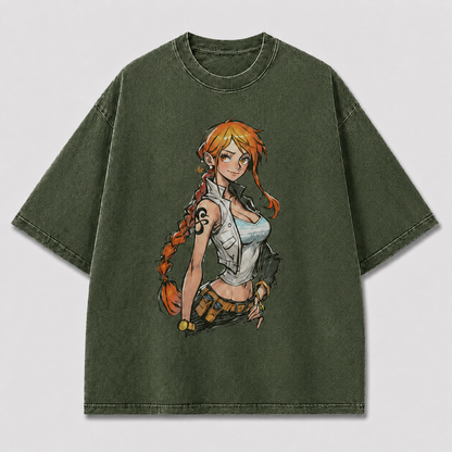 Oversized Streetwear Graphic Tee – Braided Hair Side Portrait Print