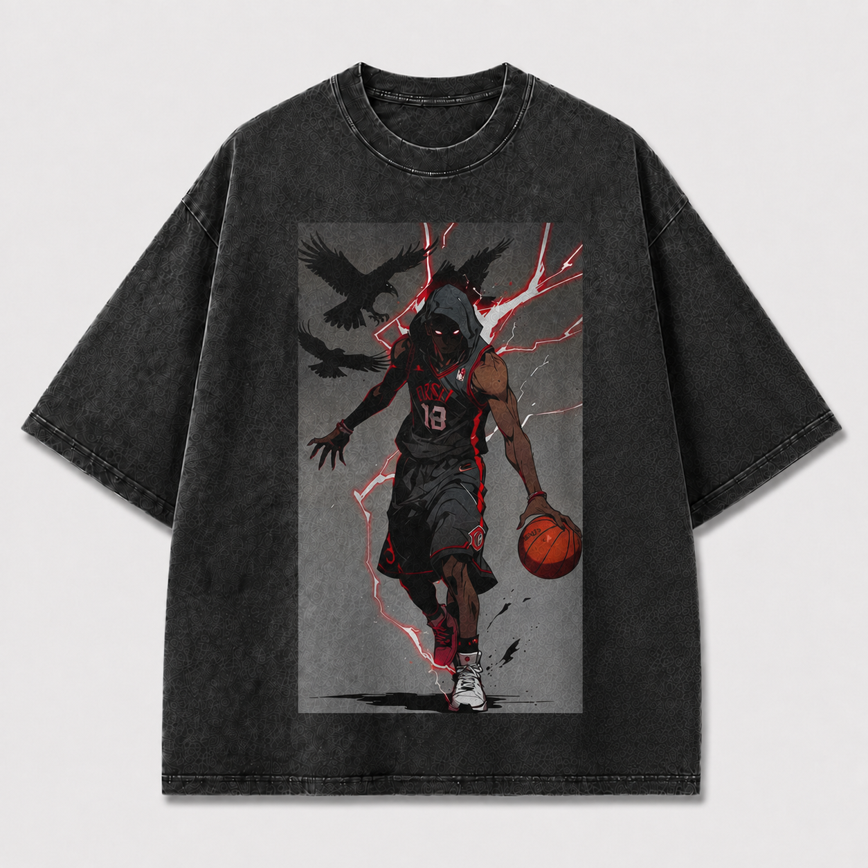 Oversized Hooded Baller Graphic Tee – Lightning Print Top