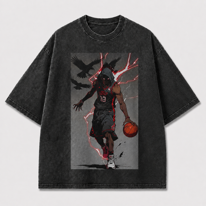 Oversized Hooded Baller Graphic Tee – Lightning Print Top
