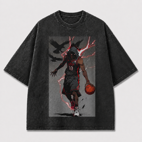 Oversized Hooded Baller Graphic Tee – Lightning Print Top