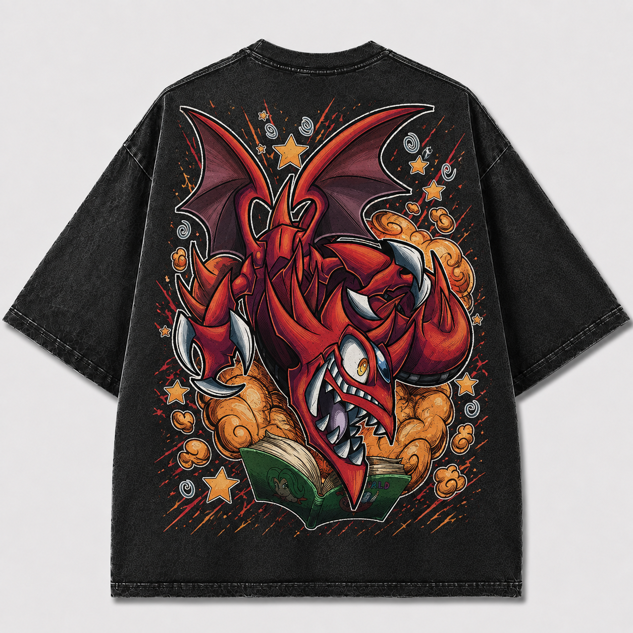 Oversized Crimson Beast Storybook Graphic Tee – Back Print Top
