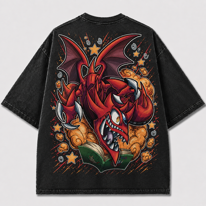 Oversized Crimson Beast Storybook Graphic Tee – Back Print Top