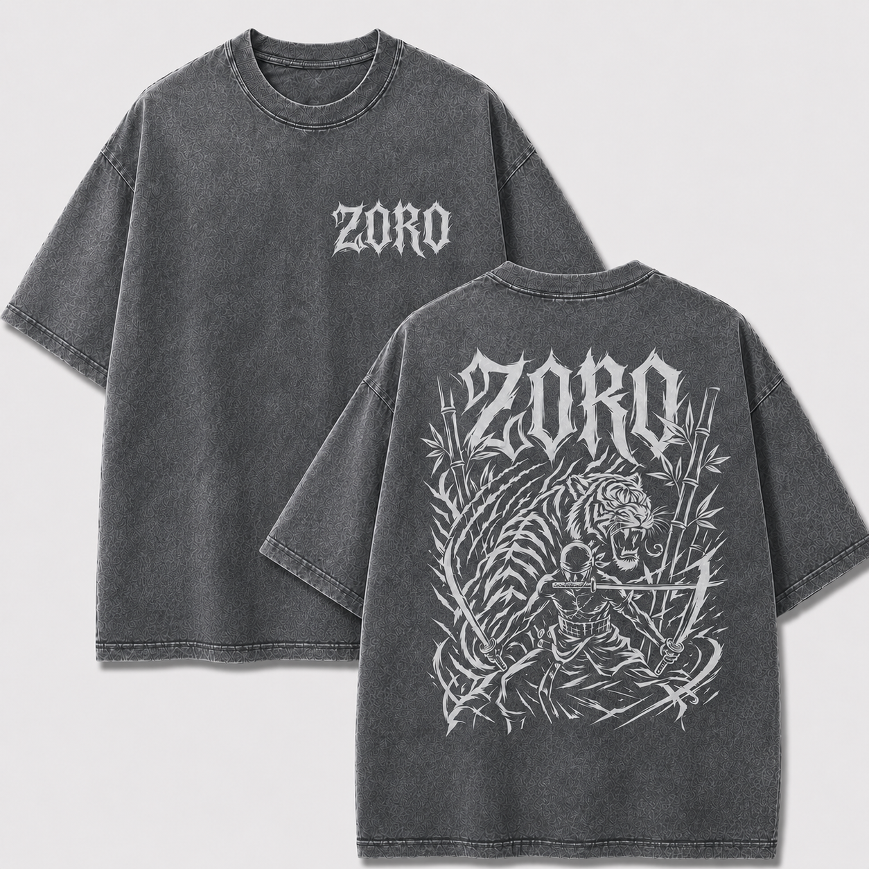 Oversized Streetwear Graphic Tee – Tiger Bamboo Swordsman Print