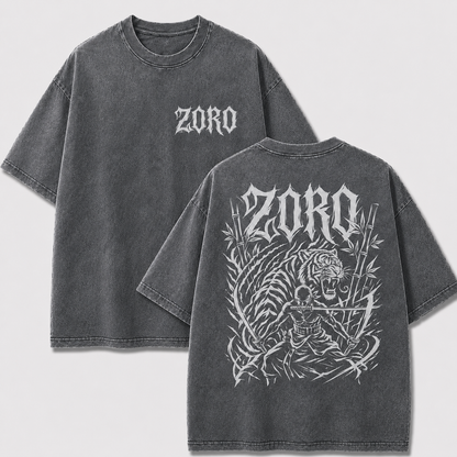 Oversized Streetwear Graphic Tee – Tiger Bamboo Swordsman Print