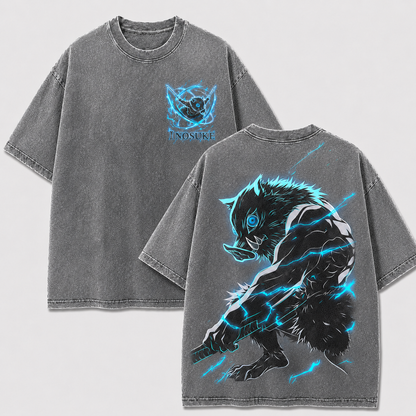 Electric Boar Mask Warrior Vintage Washed Graphic Tee