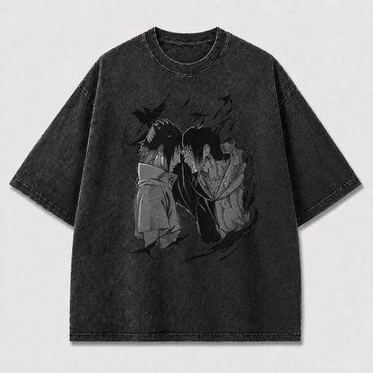 Oversized Streetwear Graphic Tee – Face-Off Duo Shadow Print