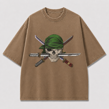 Oversized Graphic Print T-Shirt – Skull & Crossed Blades Streetwear Tee