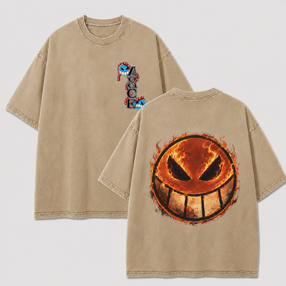 Oversized Streetwear Graphic Tee – Flaming Skull Emblem Print