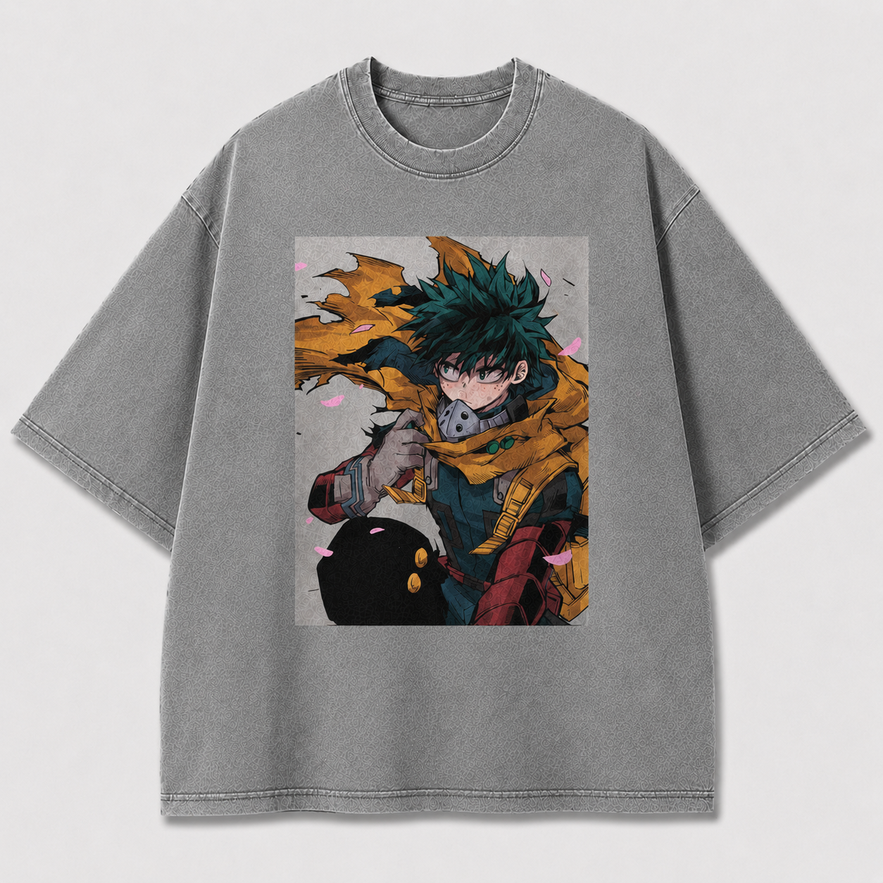 Oversized Windswept Portrait Graphic Tee – Petal Print Top