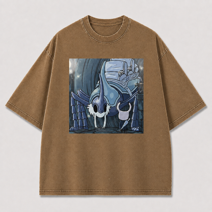Blue Fanged Mask Creature Graphic Print Oversized Tee