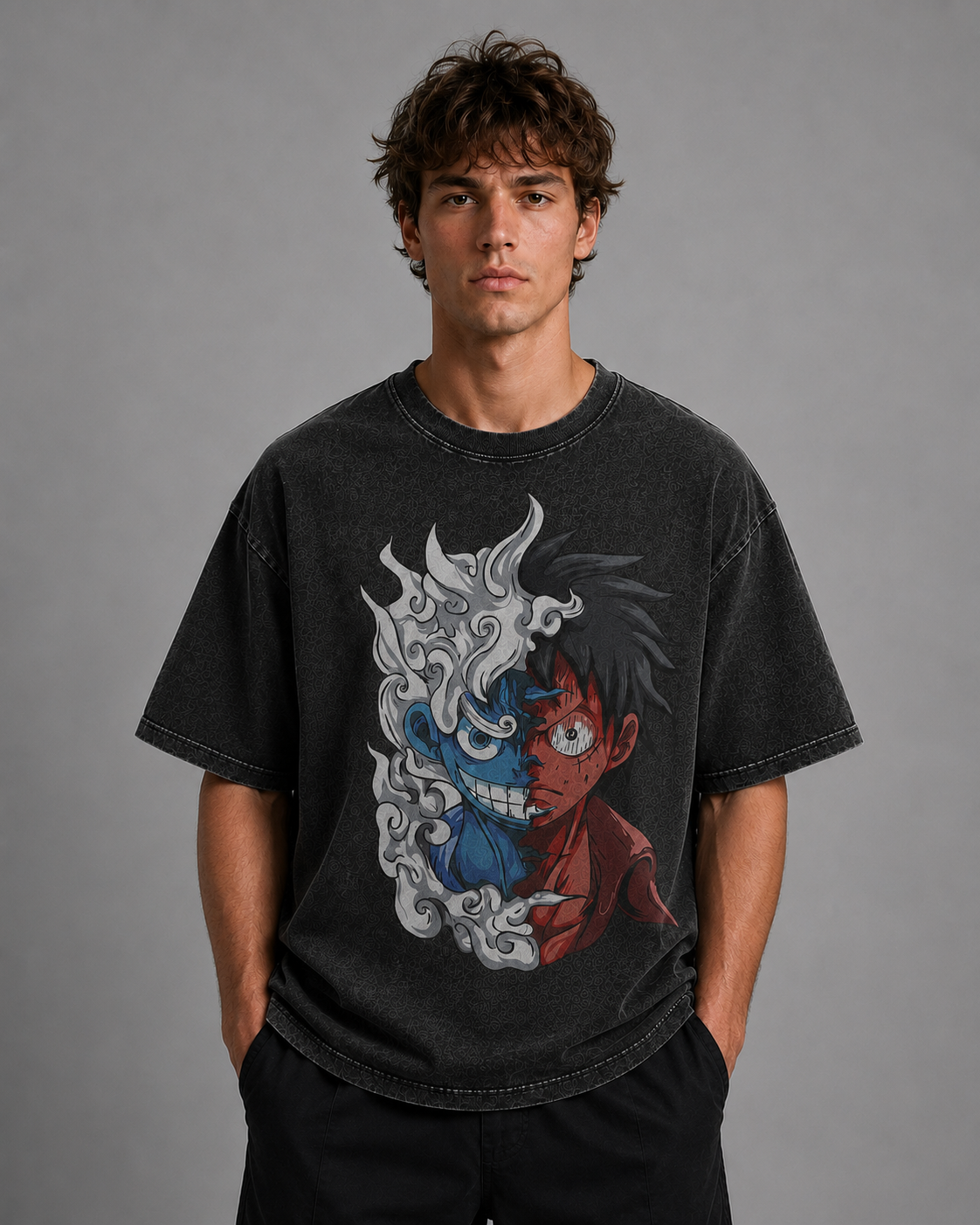 Oversized Streetwear Graphic Tee – Split-Face Dual Form Portrait Print
