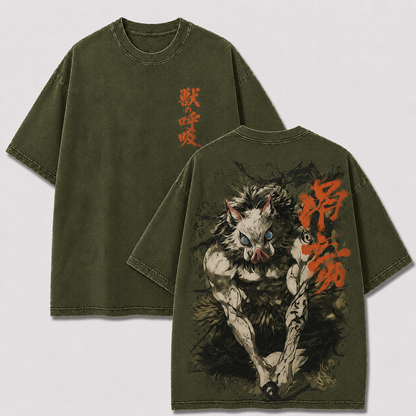 Boar Mask Beast Warrior Vintage Washed Graphic Tee