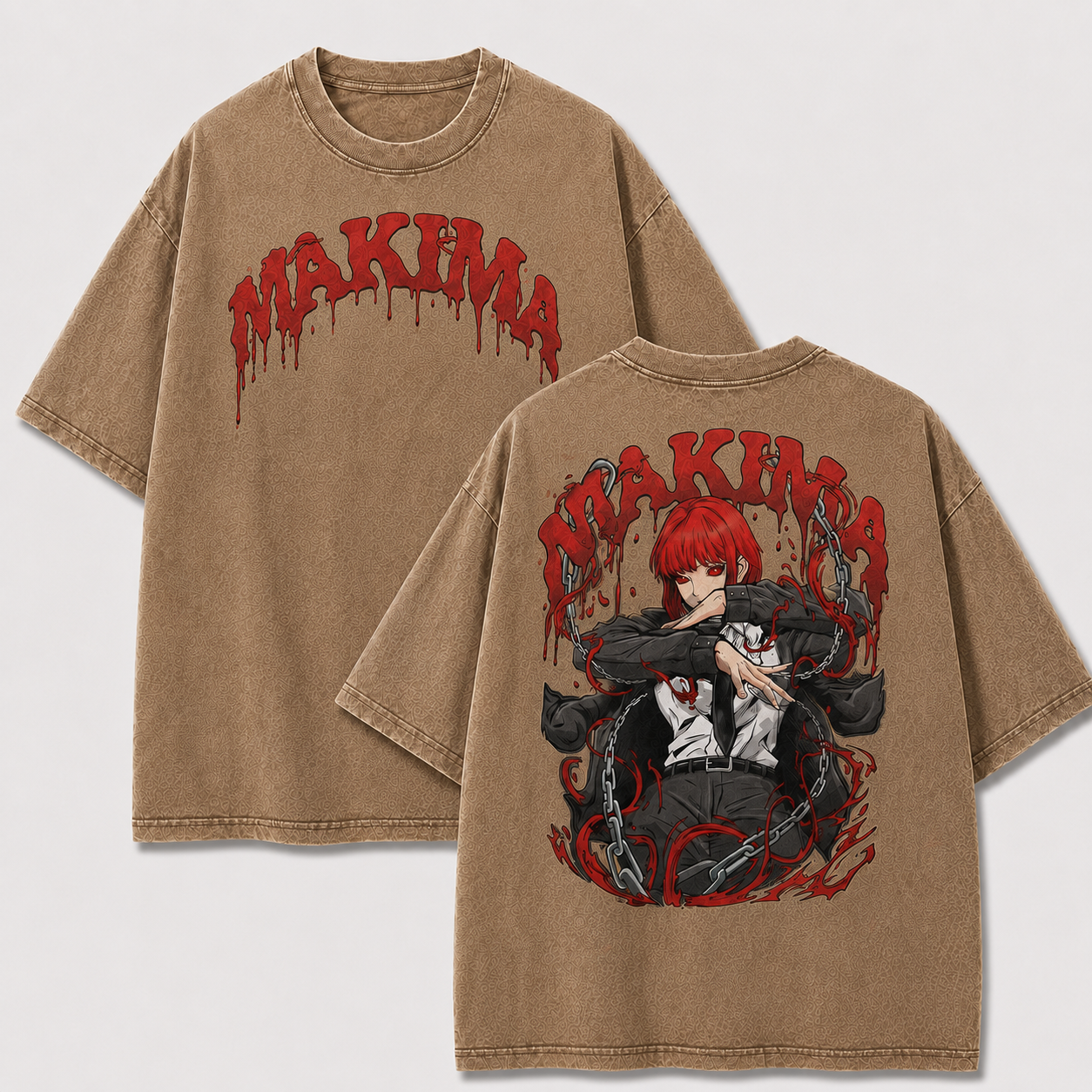 Oversized Streetwear Graphic Tee – Red Chain Character Print