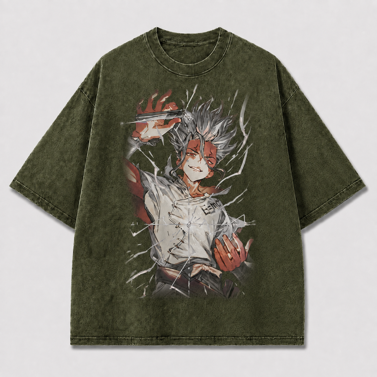 Oversized Shattered Glass Portrait Graphic Tee – Print Top