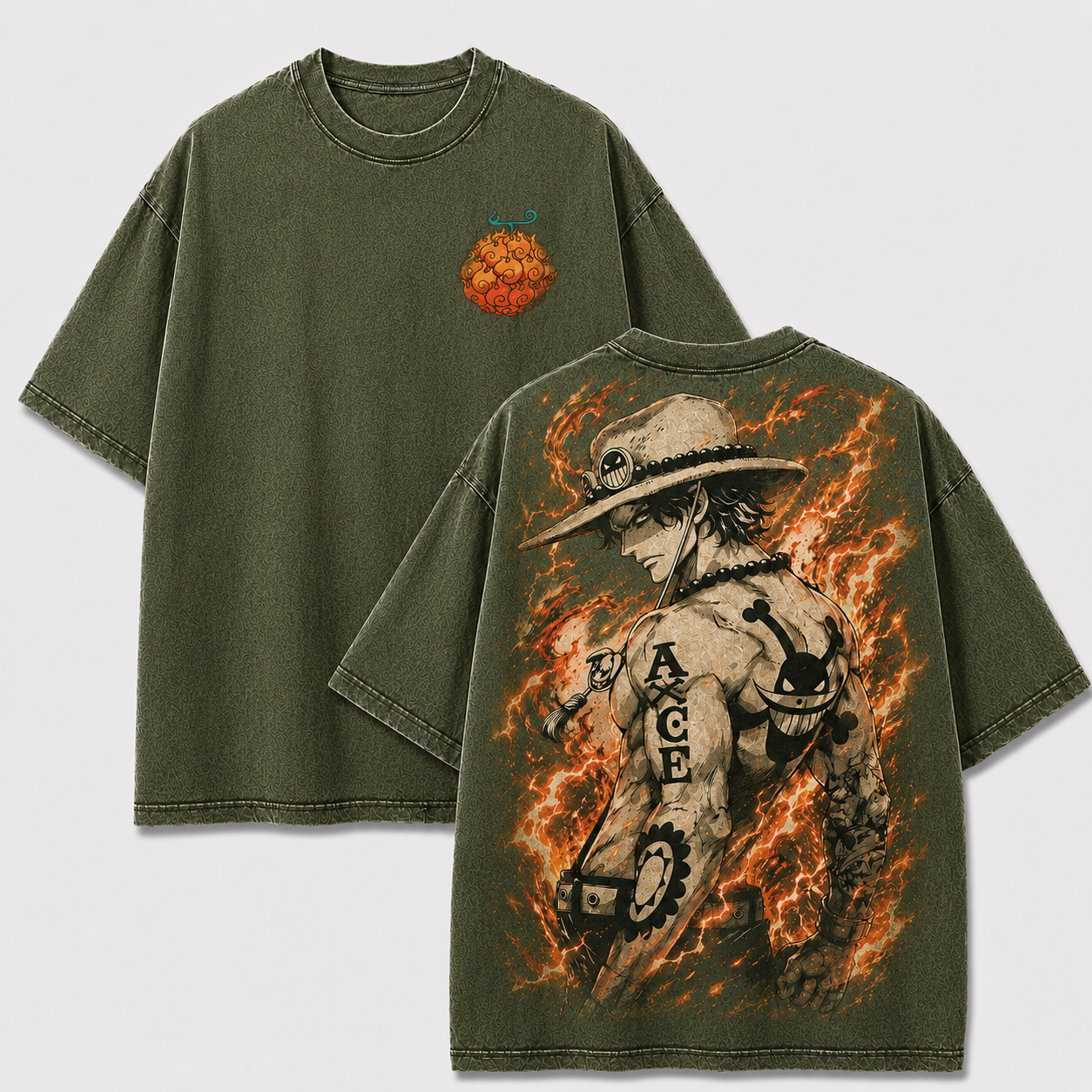 Oversized Streetwear Graphic Tee – Straw Hat Fire Backdrop Print