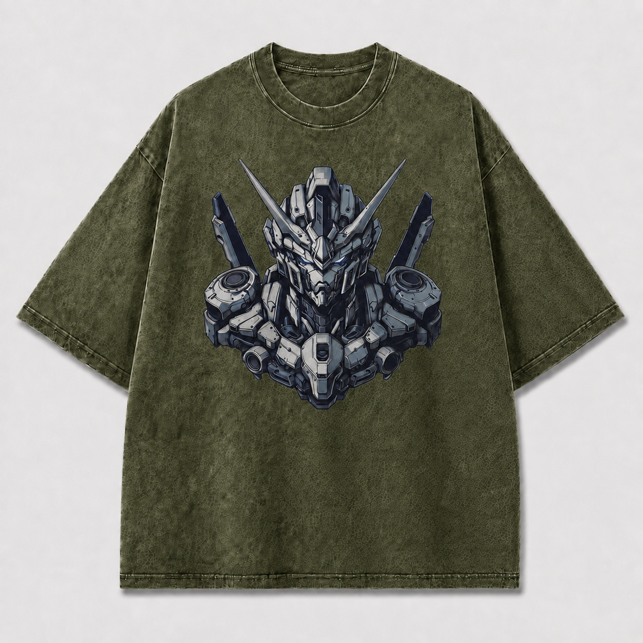 Oversized Unicorn Mecha Graphic Tee – Detailed Headshot Print Top