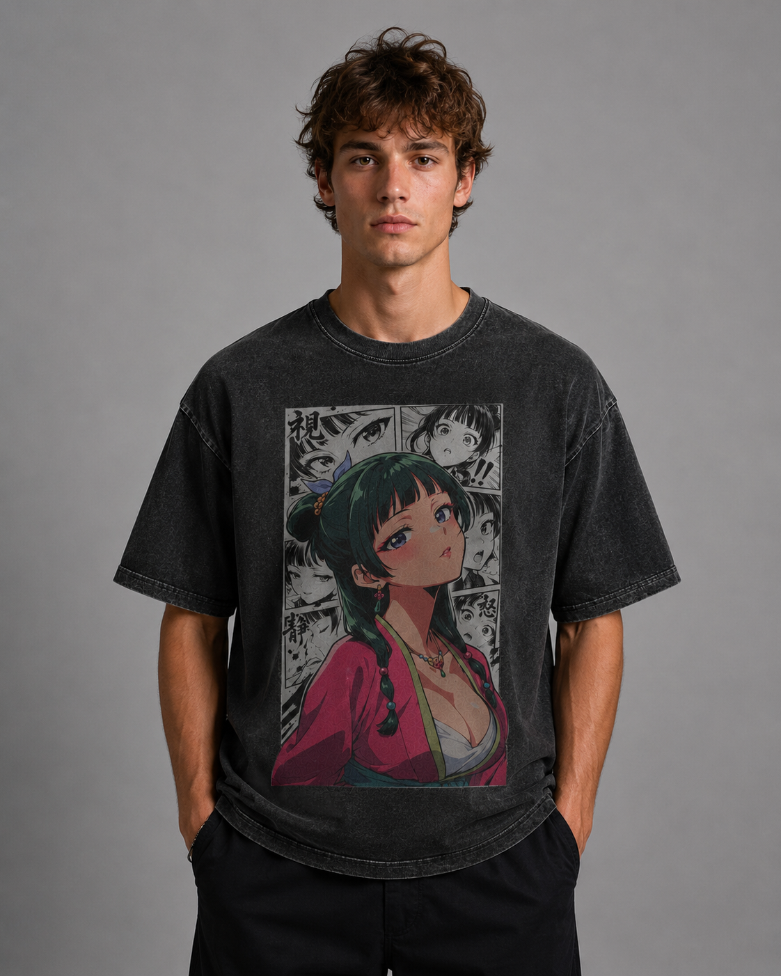 Oversized Graphic Print T-Shirt – Traditional Waifu Streetwear Tee