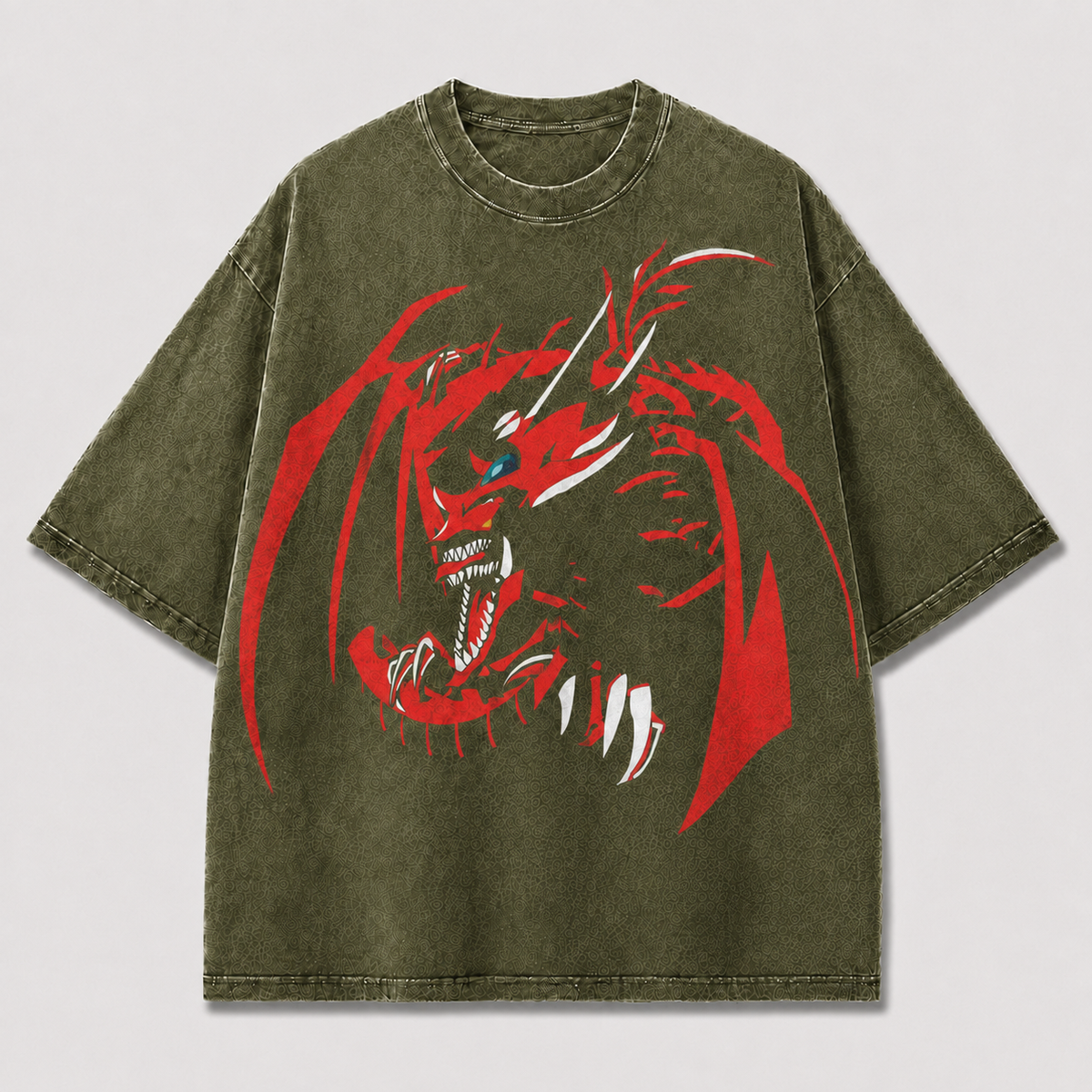 Oversized Red Dragon Graphic Tee – Bold Bat-Wing Print Top