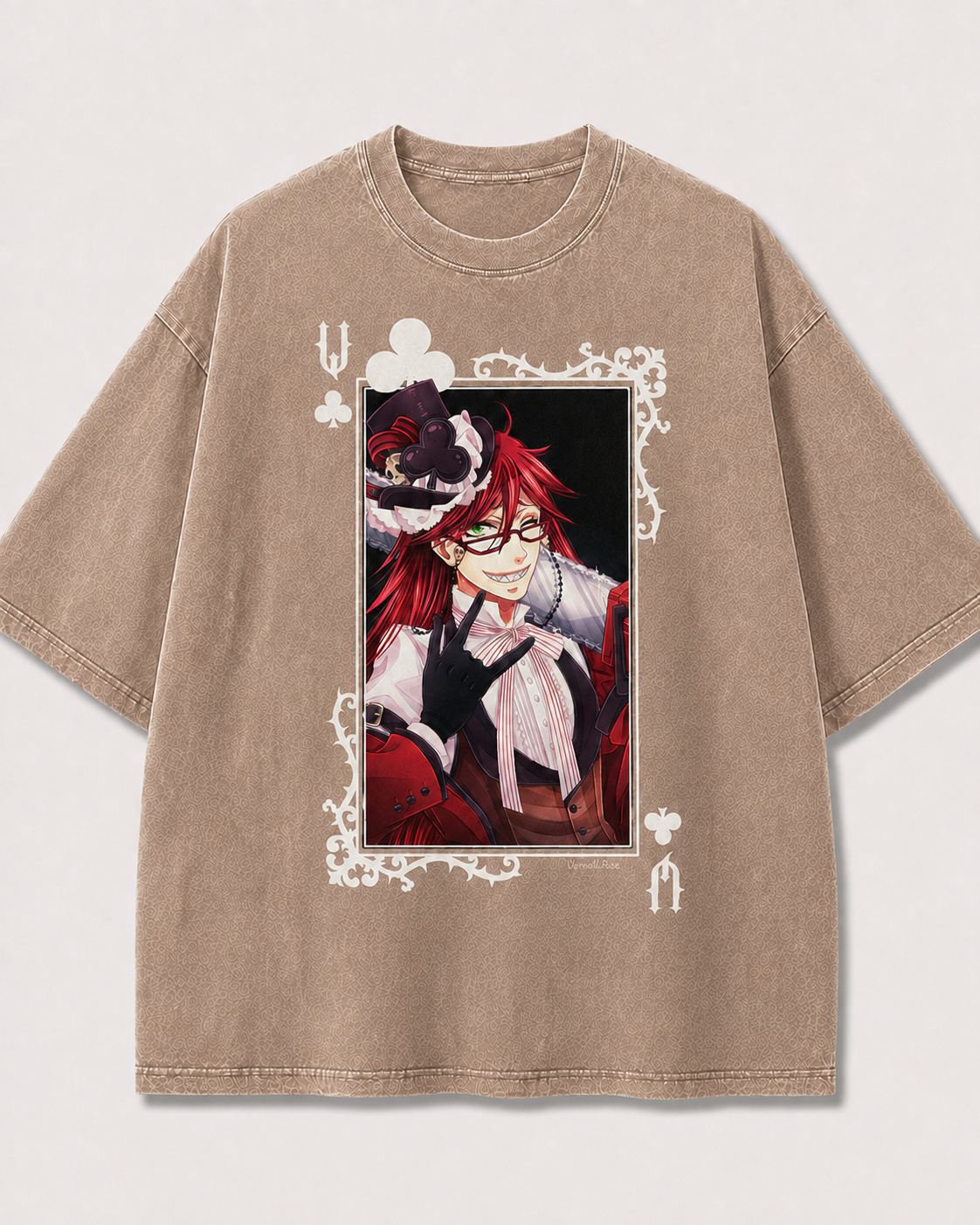 Oversized Playful Portrait Card Graphic Tee – Ornate Print Top