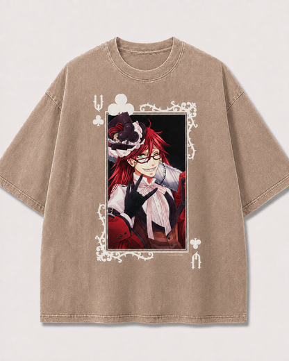 Oversized Playful Portrait Card Graphic Tee – Ornate Print Top
