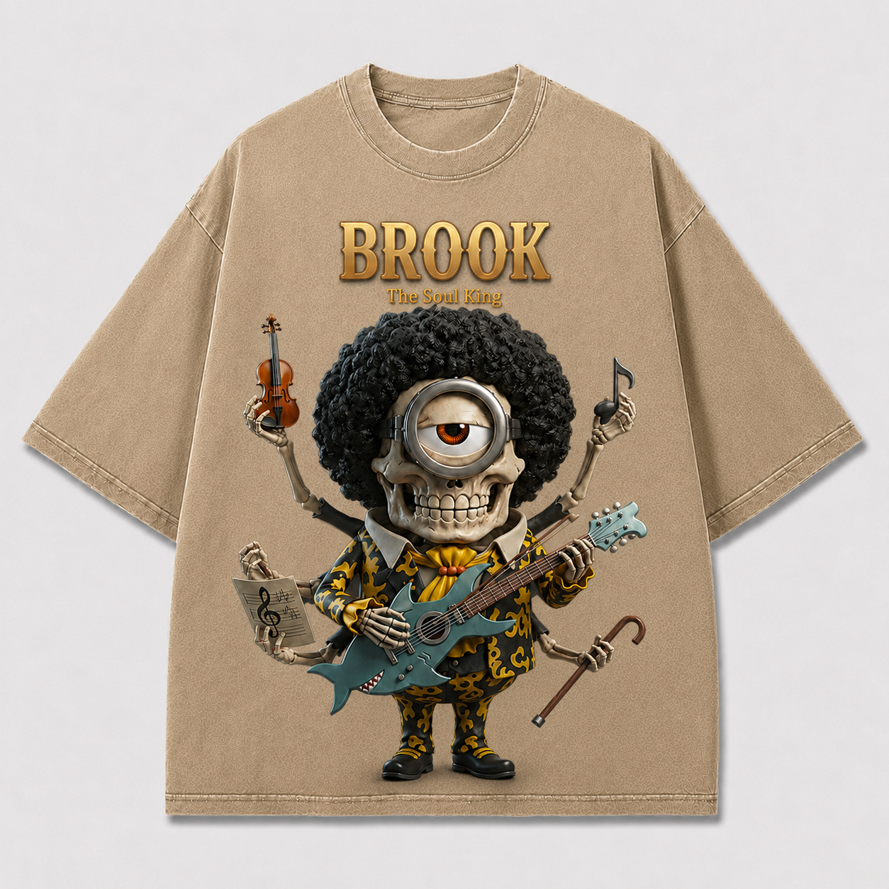 Oversized Streetwear Graphic Tee – Multi-Arm Musician Character Print