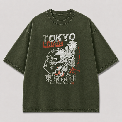 Oversized Monster Skull Graffiti Graphic Tee – Vintage Distressed Streetwear Shirt