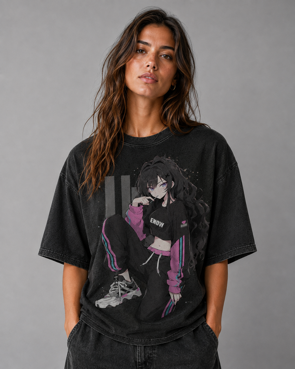 Oversized Graphic Print T-Shirt – Trackset Waifu Streetwear Tee