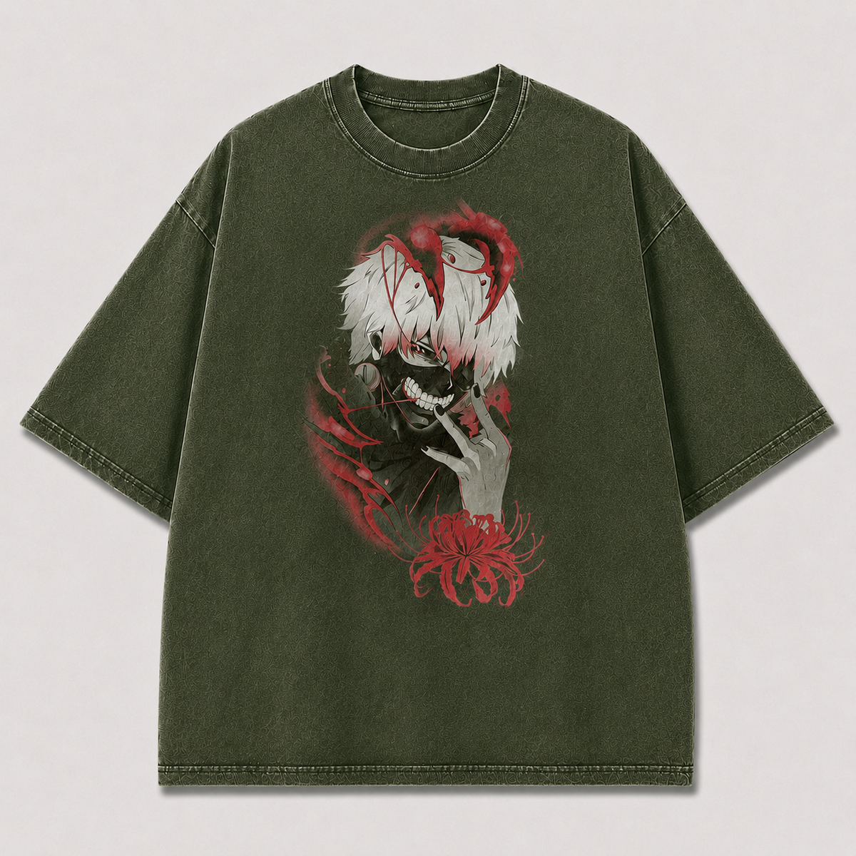 Oversized Grinning Antihero Spider Lily Graphic Tee – Dark Horror Streetwear Shirt