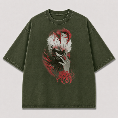 Oversized Grinning Antihero Spider Lily Graphic Tee – Dark Horror Streetwear Shirt