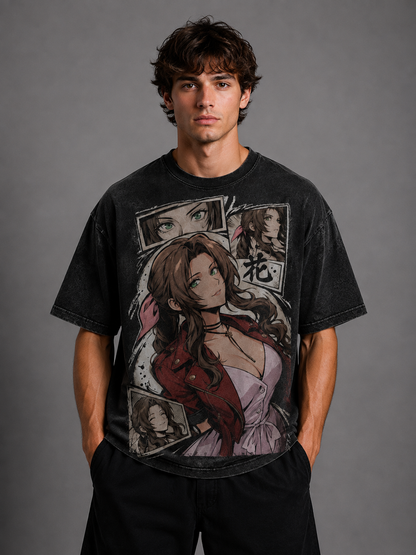 Oversized Graphic Print T-Shirt – Flower Girl Waifu Streetwear Tee