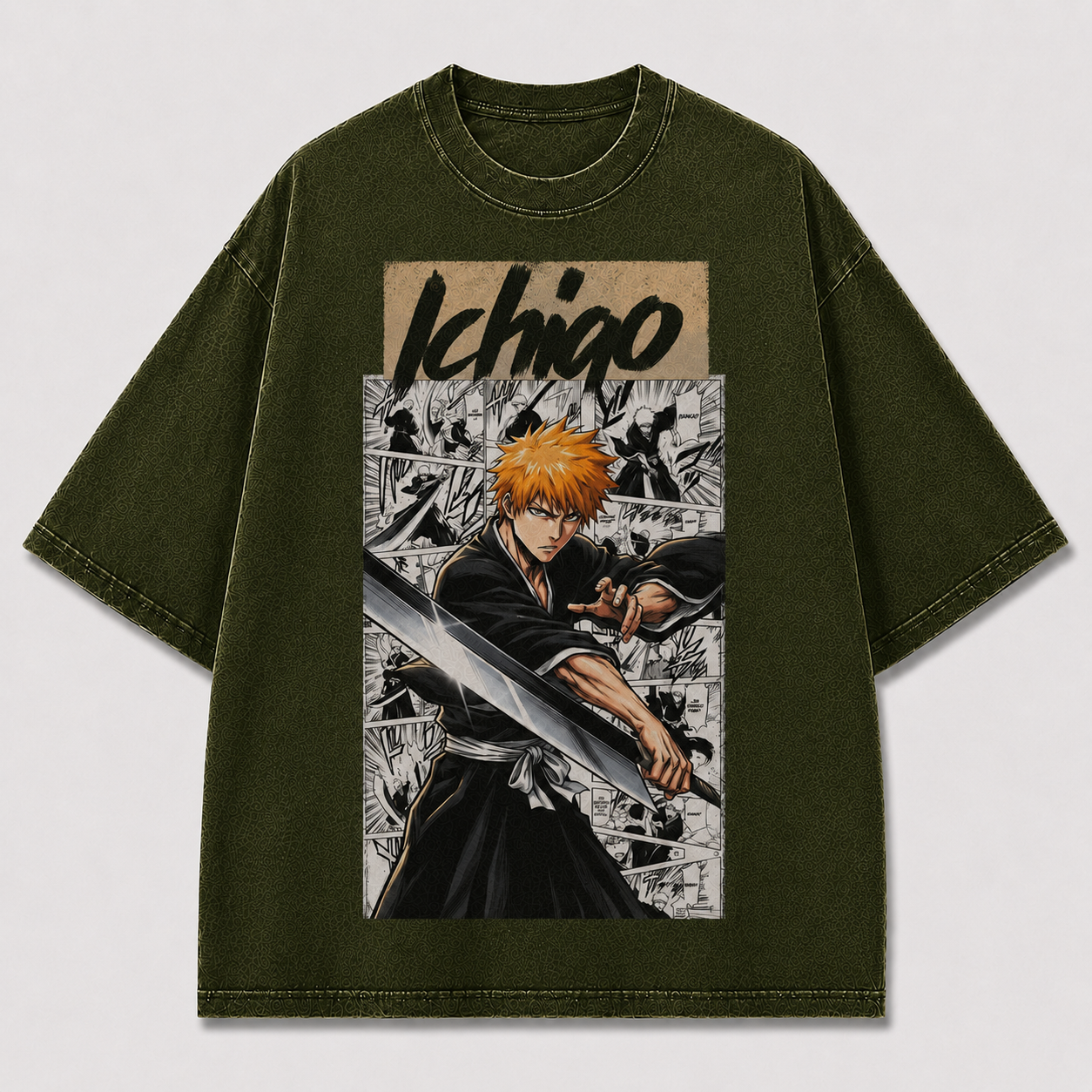 Oversized Streetwear Graphic Tee – Manga Panel Big Sword Print