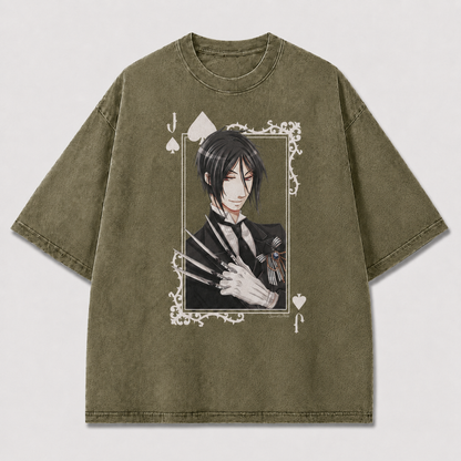 Oversized Playing Card Portrait Graphic Tee – Gothic Print Top