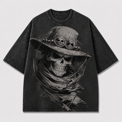 Oversized Streetwear Graphic Tee – Skull Hat Front Print