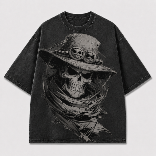 Oversized Streetwear Graphic Tee – Skull Hat Front Print