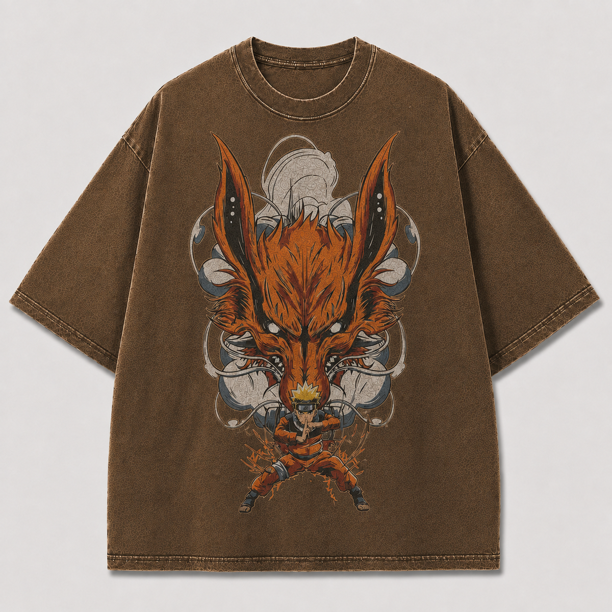 Oversized Streetwear Graphic Tee – Nine-Tailed Fox Beast Print
