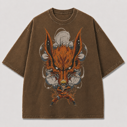 Oversized Streetwear Graphic Tee – Nine-Tailed Fox Beast Print