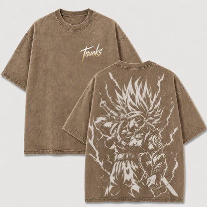 Time Traveler Lightning Sword Warrior Vintage Washed Graphic Tee