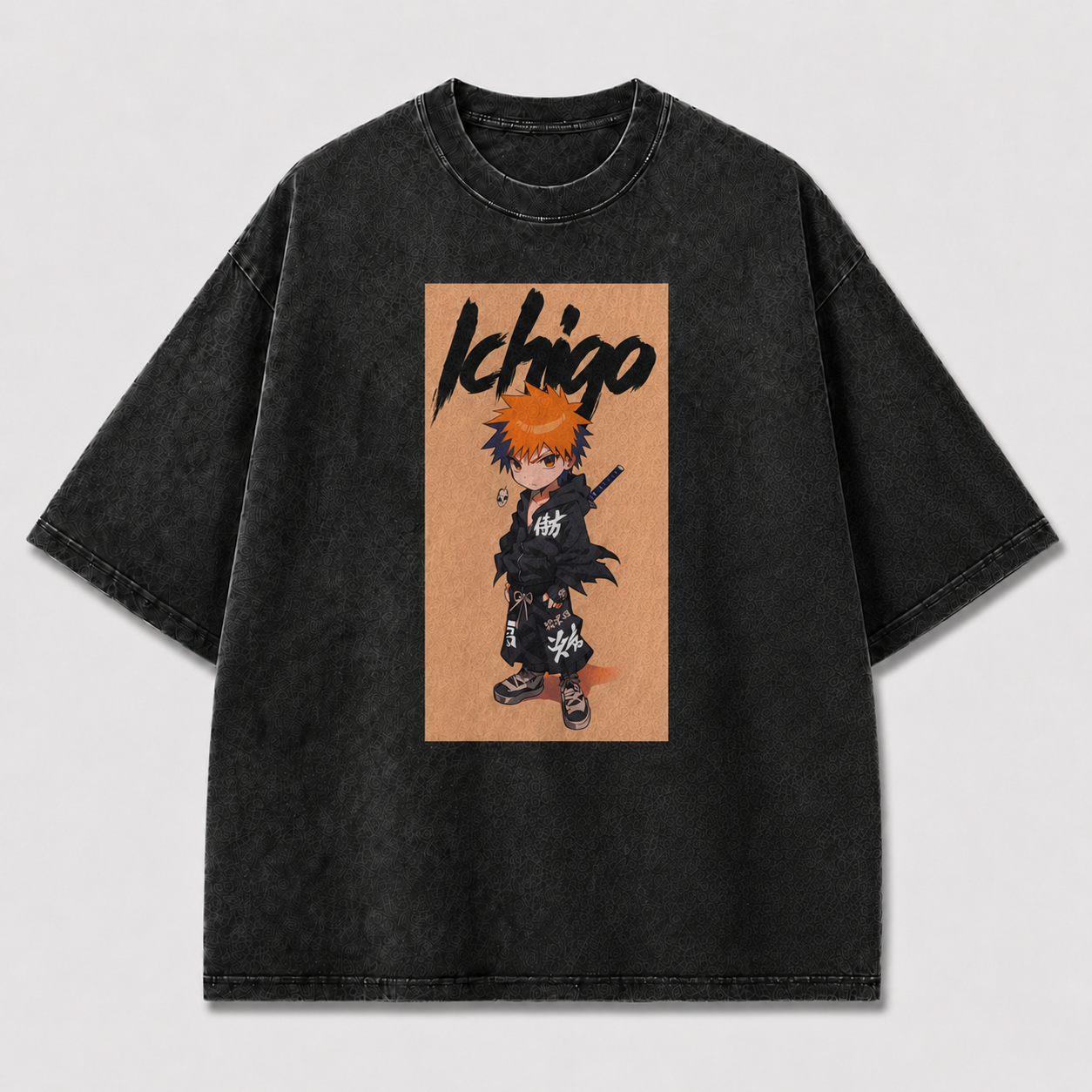 Oversized Streetwear Graphic Tee – Chibi Style Sword Character Print